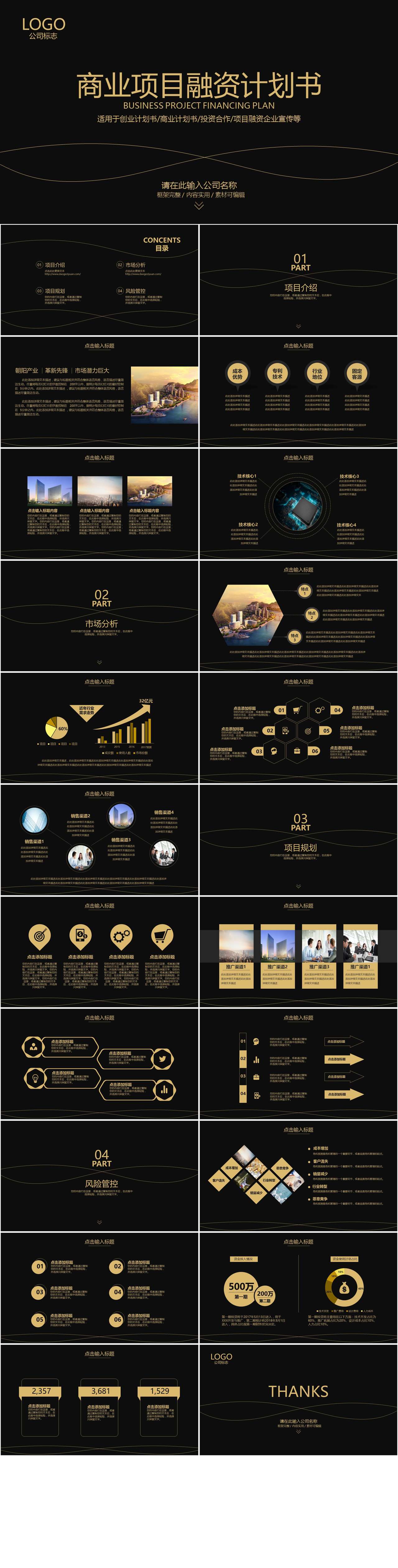 黑金配色商业计划书融资投资ppt模板