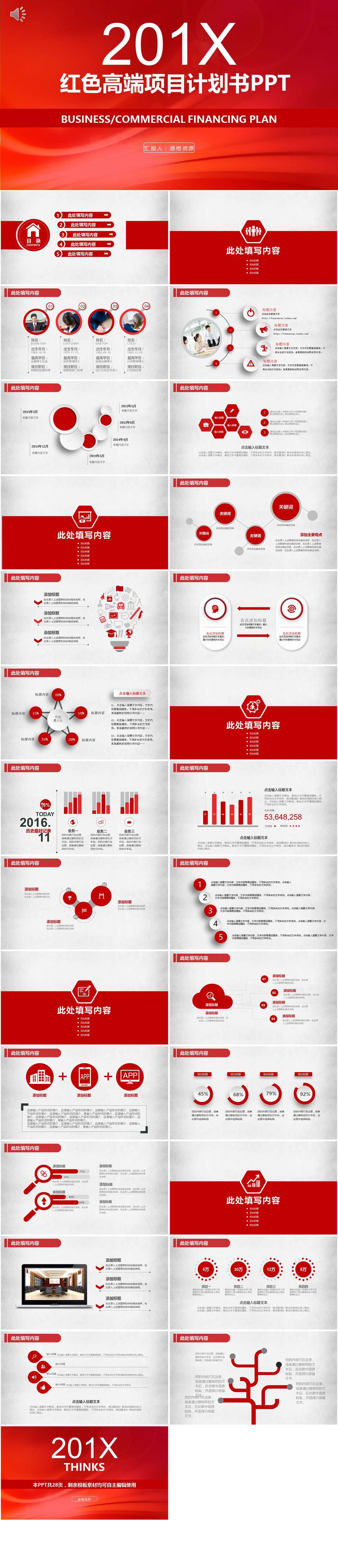 红色高端项目商业计划书ppt模板